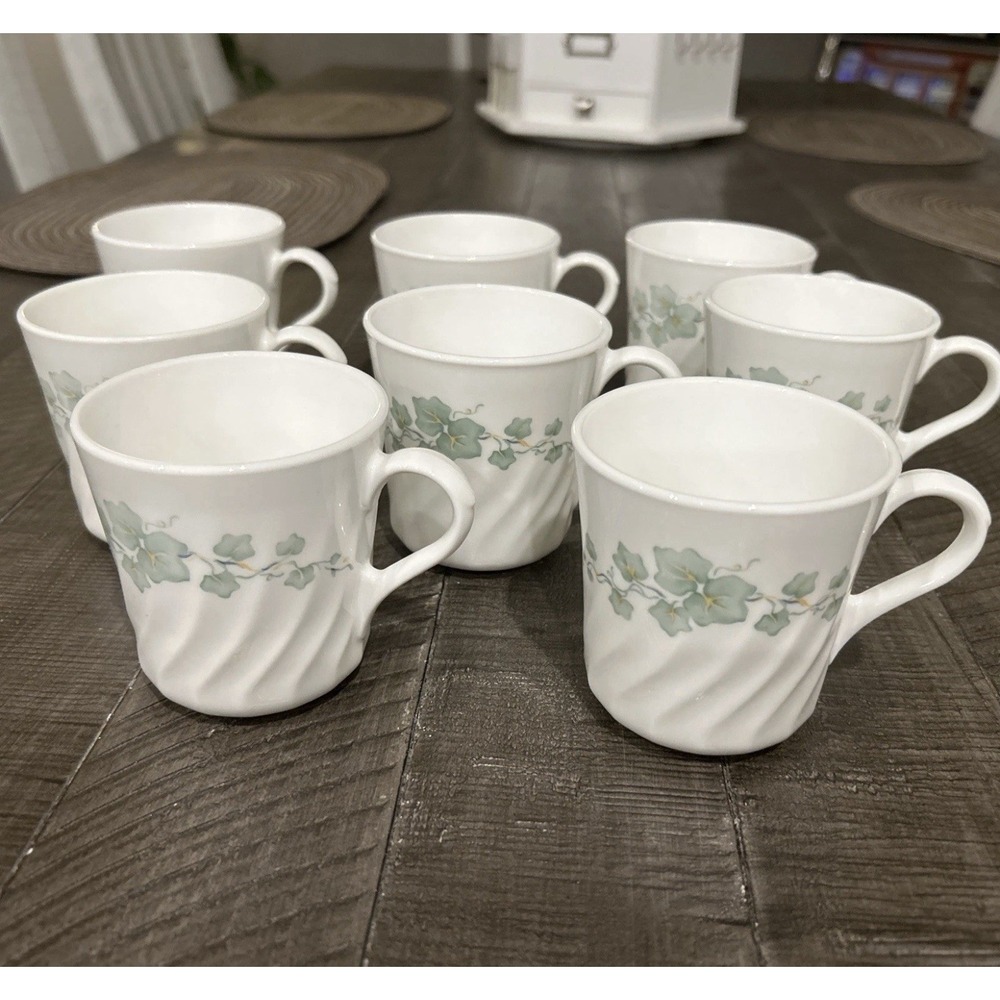 Vintage Corning Ware Corelle Callaway Ivy Scalloped Coffee Tea Cups - Lot Of 8